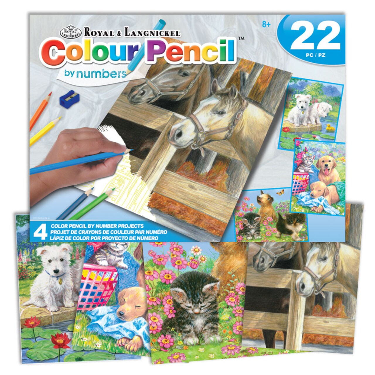 AVS-CPN219 | Colour Pencil by numbers™ 22pc 8" x 10" Animals 4 Project Box Set